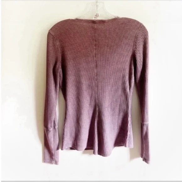 Zyia Active Don't Wake Me Up shirt purple waffle knit thermal buttons v neck - Picture 8 of 8